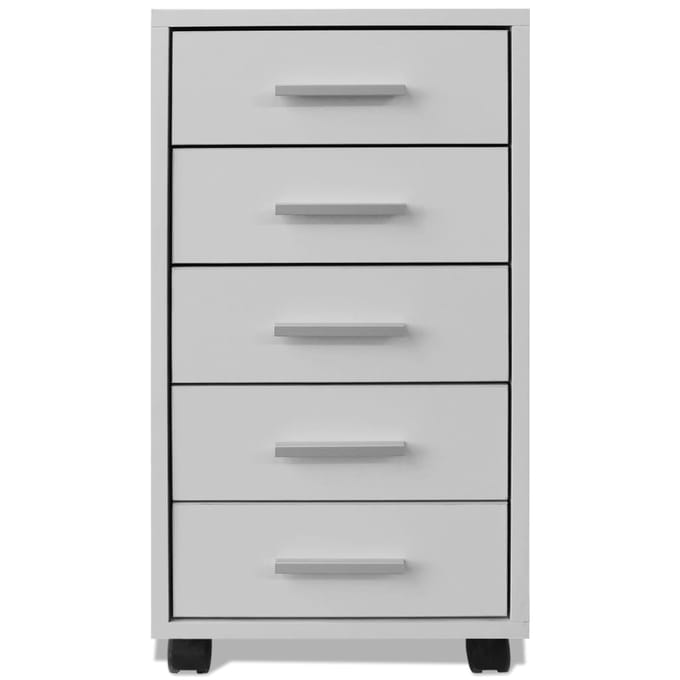 vidaXL - Kantoor - ladeblok - op - wielen - 5 - lades - wit