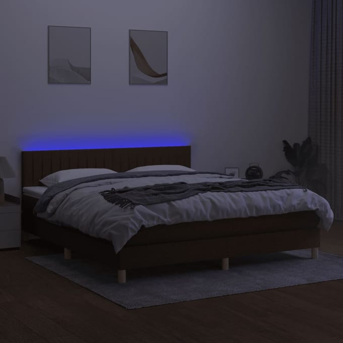 vidaXL - Boxspring - met - matras - en - LED - stof - donkerbruin - 160x200 - cm