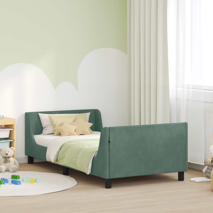 vidaXL - Kinderen - bedframe - met - hoofdboard - Zeegroen - 80 - x - 200 - cm - Fluweel