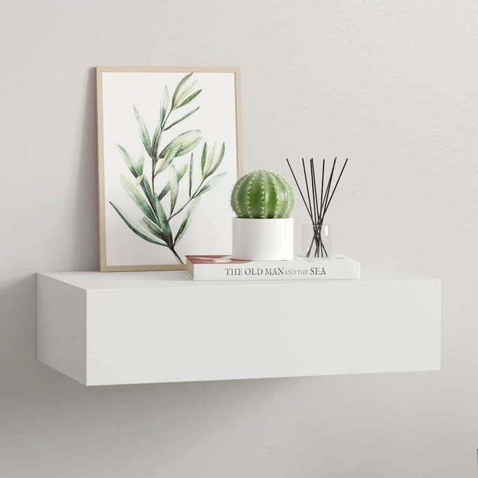 vidaXL - Wandschap - met - lade - 40x23,5x10 - cm - MDF - wit