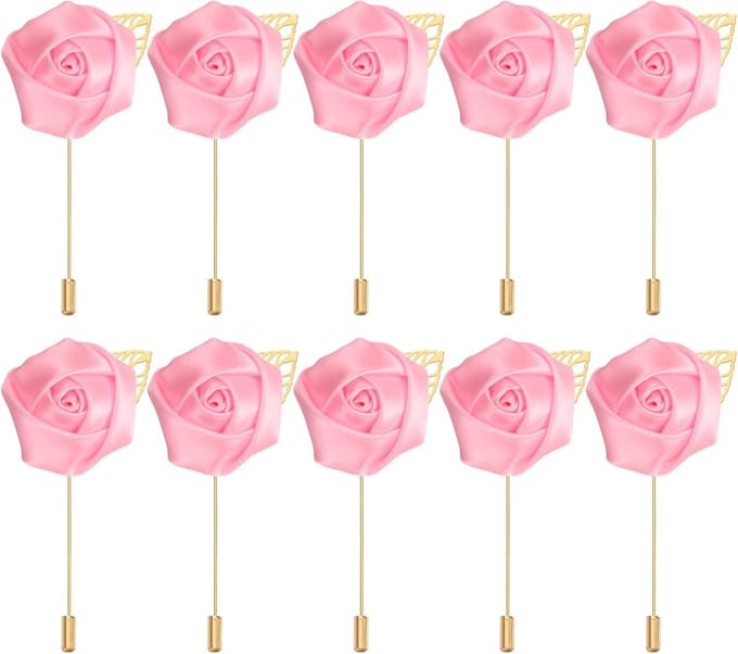 Rozen Boutonnieres - Bloem Revers Speld - Bruiloft Ceremonie - Handgemaakt Polyester - 9x4.5cm - Roze