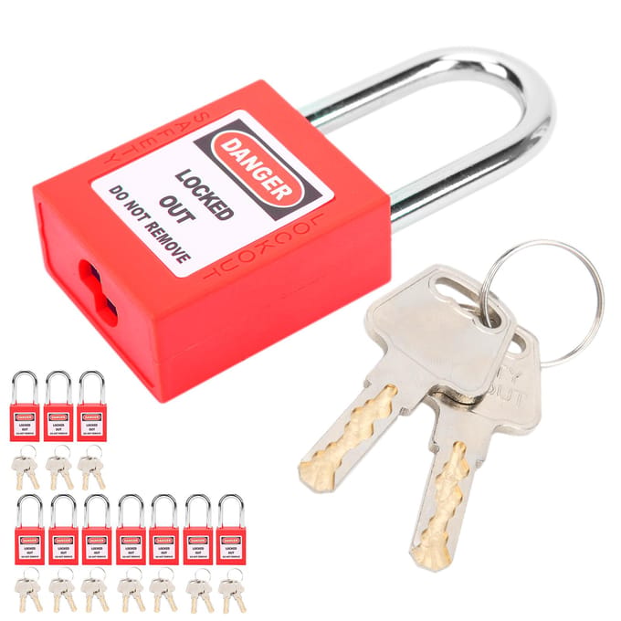 10 Ensembles Cadenas de Consignation 38mm Nylon Ingénierie Industrielle Isolation pour Chimie Électricité rouge