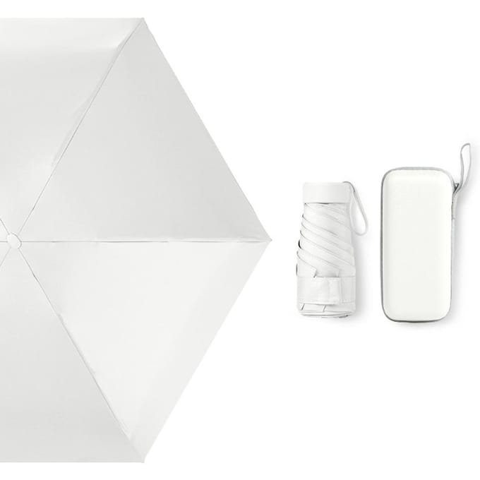 Mini-reiszonneparaplu Waterdichte opvouwbare paraplu Capsulevormparaplu met koffer wit