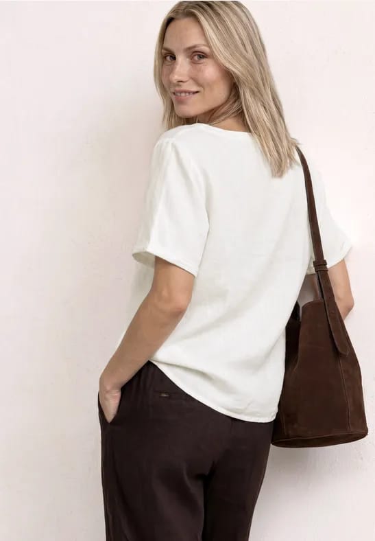 Blouse met gespleten hals van linnenmix