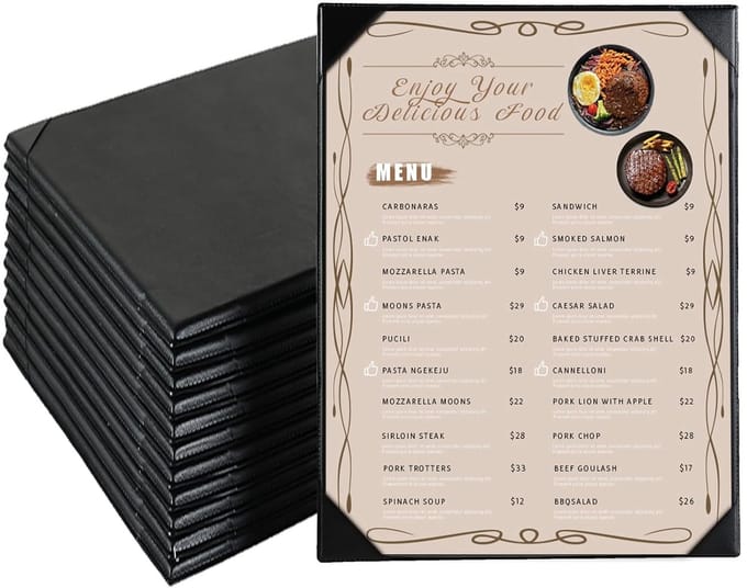 Menuhouders Restaurant - Menukaarten Horeca - Presenteren Drankkaart - Synthetisch Leer - A4 Formaat - Zwart