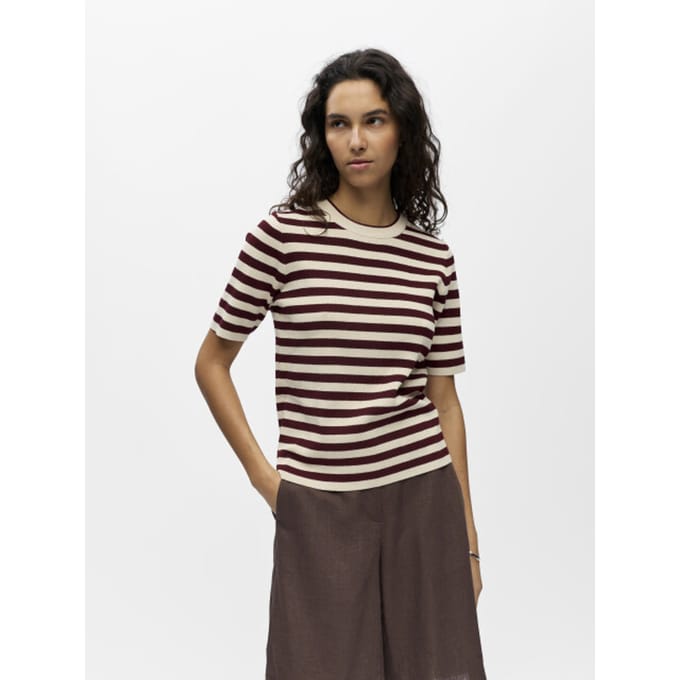 Object T-shirt Objester S/s New Knit Pullover Noos 23043510 Sandshell/windsor Wine Dames Maat - M