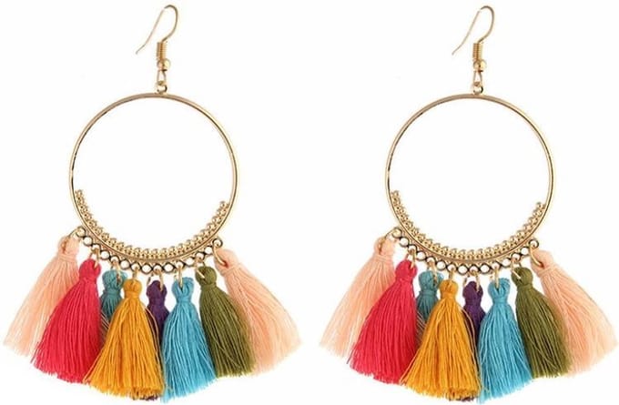 Fako Bijoux® - Oorbellen - Bohemia - Kwastjes Ring - Multicolor - Goudkleurig