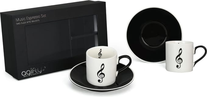 Espressokopjes, vioolsleutel wit (set van 2)
