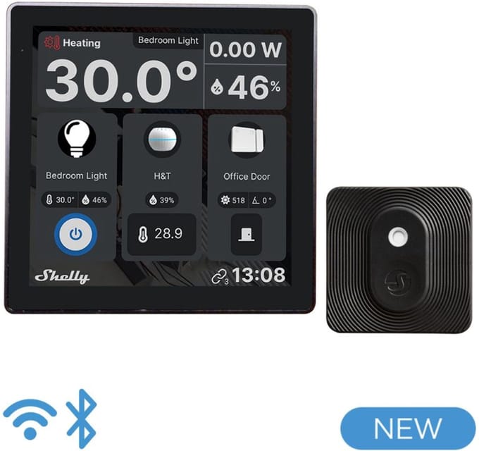 Shelly Wall Display Black + BLU H&T Black - WiFi touch screen