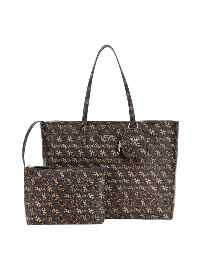 GUESS Shopper Schoudertas Power Play Large Tech Tote Brown Logo Donkerbruin