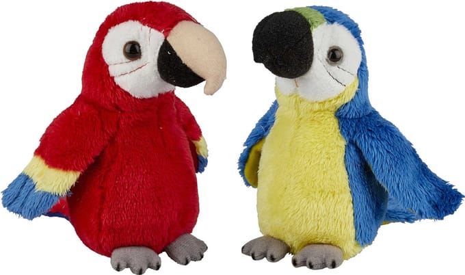 Ravensden - Papegaaien vogels pluche knuffels - 2x stuks - Blauwe en Rode - 15 cm
