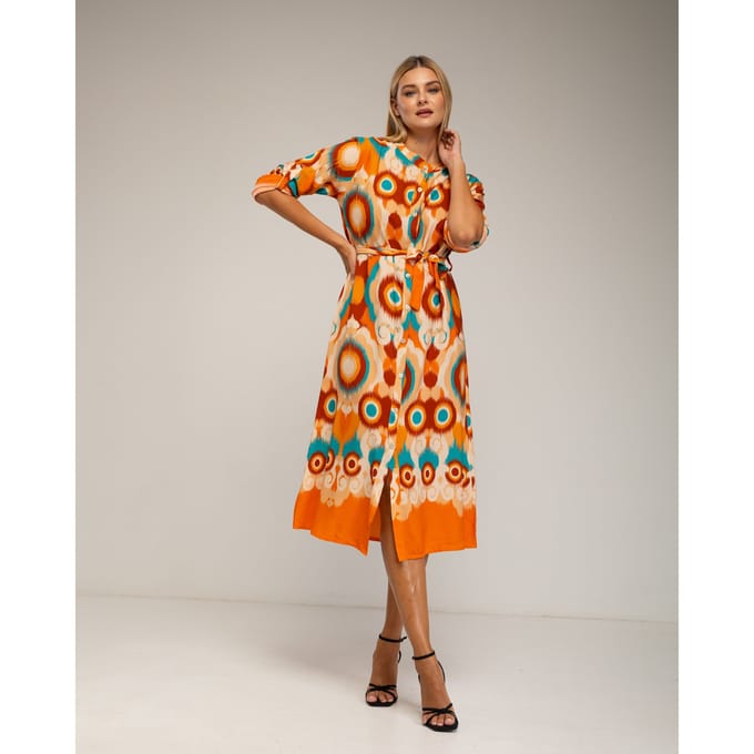 Midi shirtjurk met etnische print