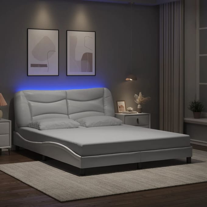 vidaXL - Bedframe - met - LED - zonder - matras - "Hvar" - wit - 160x200 - cm