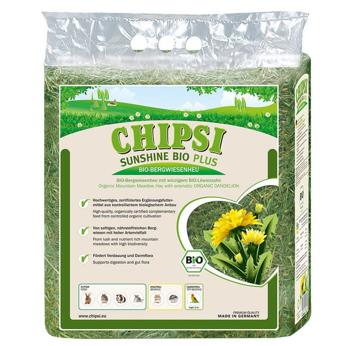 600g Paardenbloem Chipsi Sunshine Bio Plus Bergweidehooi Bijvoer Knaagdier