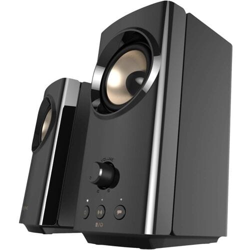 Creative T60 2.0 compacte Hi-Fi-desktopluidsprekers met Clear Dialog en Surround door Sound Blaster, USB-C-audio, microfoon- en headsetpoorten, Bluetooth 5.0, piekvermogen tot 60 W