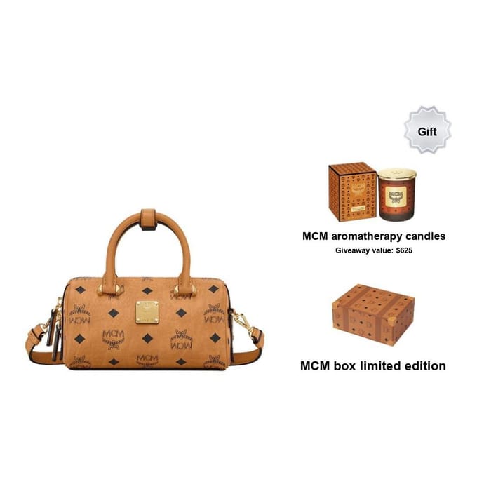 MCM Aren Visetos Boston Tas Dames Schoudertas Bruin Cognac MWBAASE03CO001 Basic Set (Bag+Dust Bag) brown