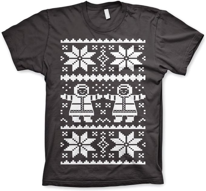 Heren Tshirt -M- Retro X-Mas Knit Pattern Grijs