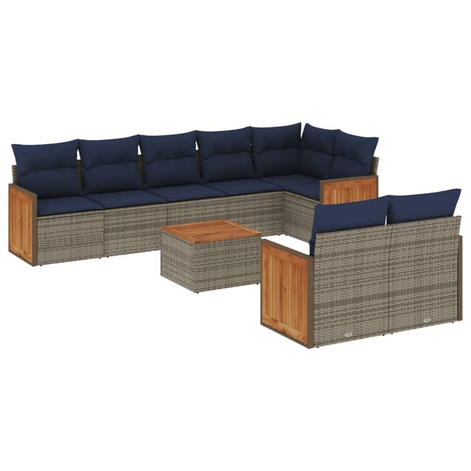 vidaXL - 9-delige - tuinbankset - met - kussens, - grijs - polyrotan