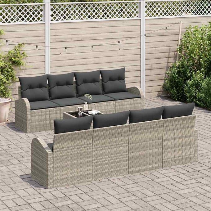 vidaXL - Tuinbank - Set - 9 - st - Lichtgrijs - poly - rattan
