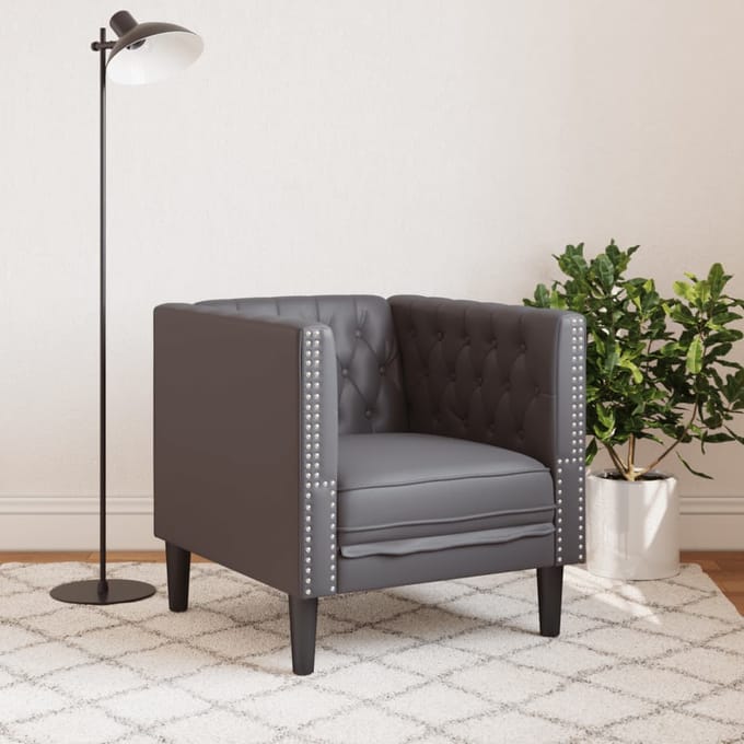vidaXL - Fauteuil - Chesterfield-stijl - kunstleer - grijs