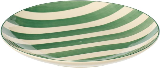 J-Line bord Gestreept - keramiek - groen/wit - 6 stuks