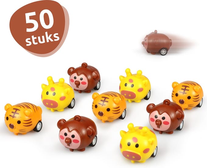 Isa's Friends® - Uitdeelcadeautjes Terugtrek Beestjes - 50 stuks - Traktatie