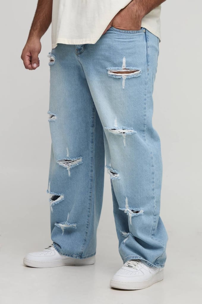 Plus Rigid Star Versleten Jeans met lossere pasvorm | Ice Blue | Size 46