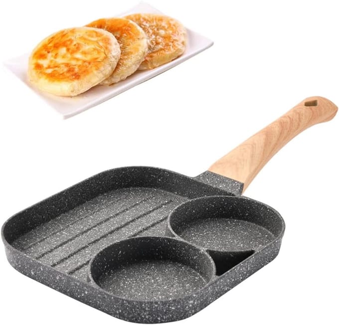Pannenkoekenpan - Omeletpan Spiegelei - Ontbijt Bereiden - Drie Vakken - 38 cm - Zwart