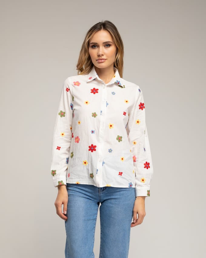 Blouse met bloemenborduursel