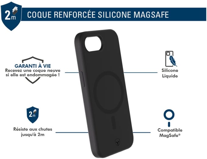 Force Case, Hoesje Geschikt voor Apple iPhone 16e Siliconen compatibel met MagSafe 2m recyclebaar, Zwart