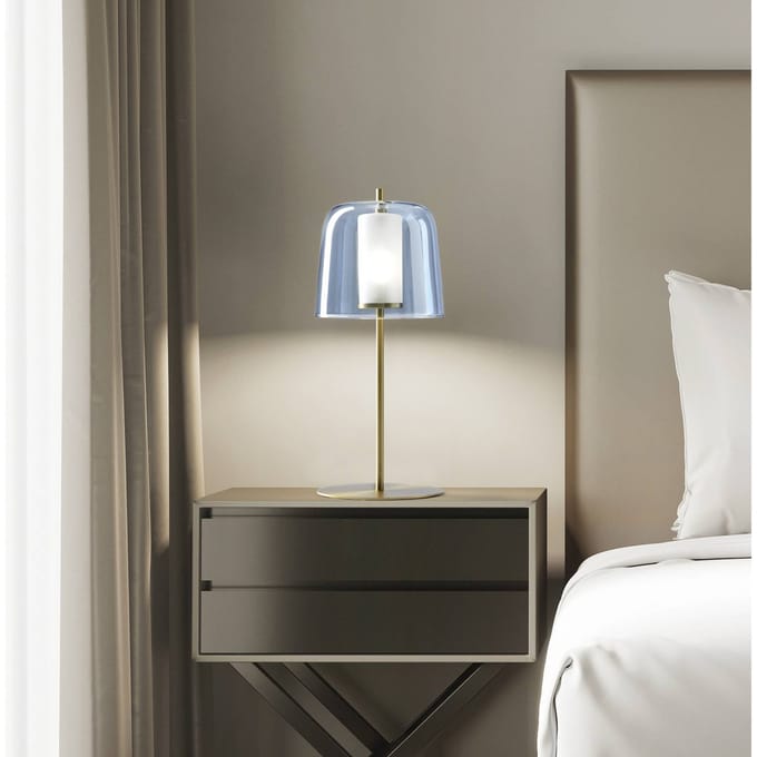 miloox by Sforzin Tafellamp Frida, frame goud, buitenkap blauw