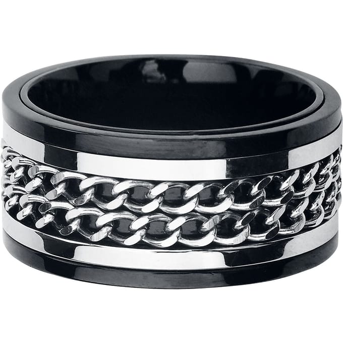 etNox hard and heavy - Gothic Ring - Double Chain - zwart-zilverkleurig