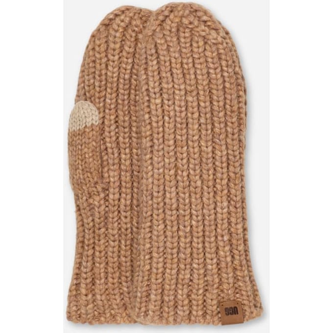 UGG® Chunky Rib Mitten for Women in Brown, Size OS, Knit/Leather/Wool