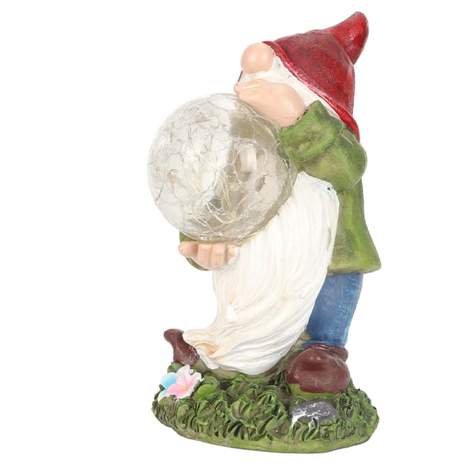 Statue de Gnome Solaire Peinte à la Main Couleurs Inaltérables Statue de Gnome de Jardin avec Lumière Solaire pour Patio Cour Pelouse brown