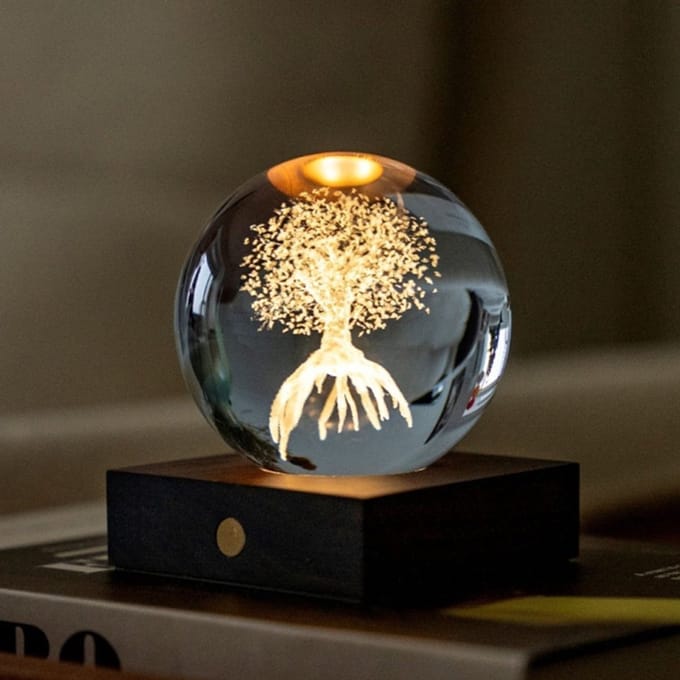 Gingko - Amber Crystal Ball Night Light - Tree of Life - Levensboom