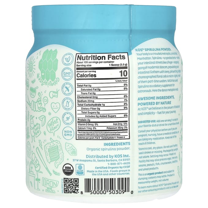 KOS, Biologisch Spirulinapoeder, 13,5 oz (381,5 g)