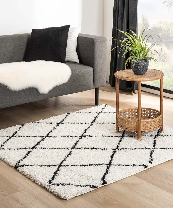 Vierkant berber vloerkleed - Habitat wit/zwart 140x140