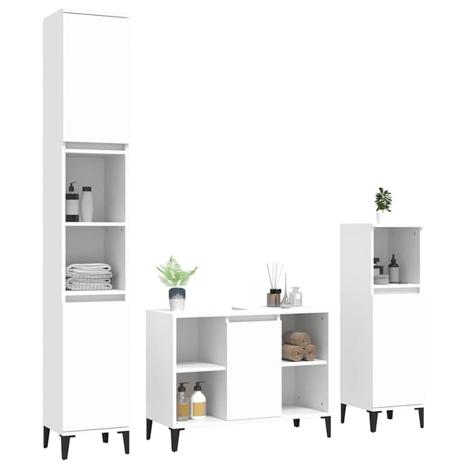 vidaXL - 3-delige - Badkamermeubelset - bewerkt - hout - wit