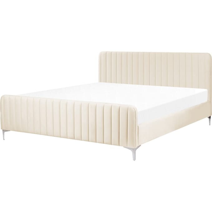 LUNAN - Tweepersoonsbed - Lichtbeige - 180 x 200 cm - Fluweel
