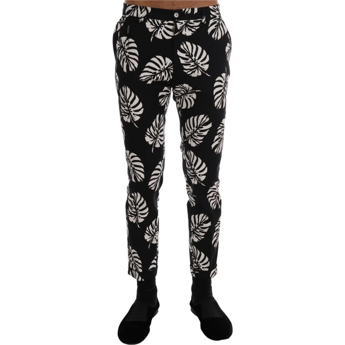 Dolce & Gabbana Mannen Wit Zwart Blad Katoen Stretch Slim Broek