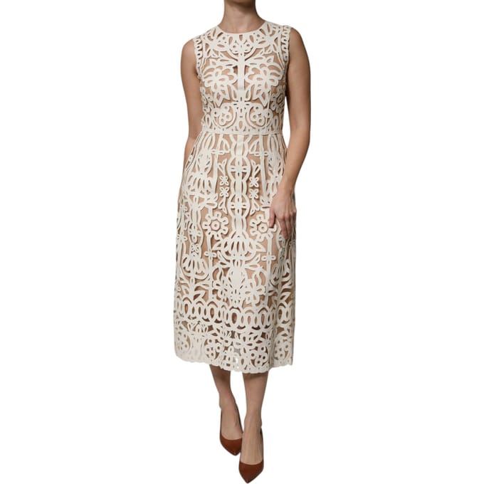 Bloemige Kanten Midi-jurk met Laser Cut Stijl