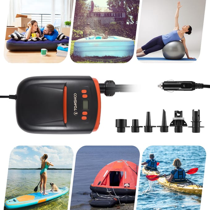 TOMSHOO – pompe à Air électrique numérique SUP, 110W, 12 volts, 22psi, gonfleur d'air rapide haute pression avec écran LCD orange