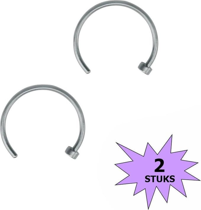 Fako Bijoux® - Neuspiercing - Open Ring - 10mm - Zilverkleurig - 2 Stuks