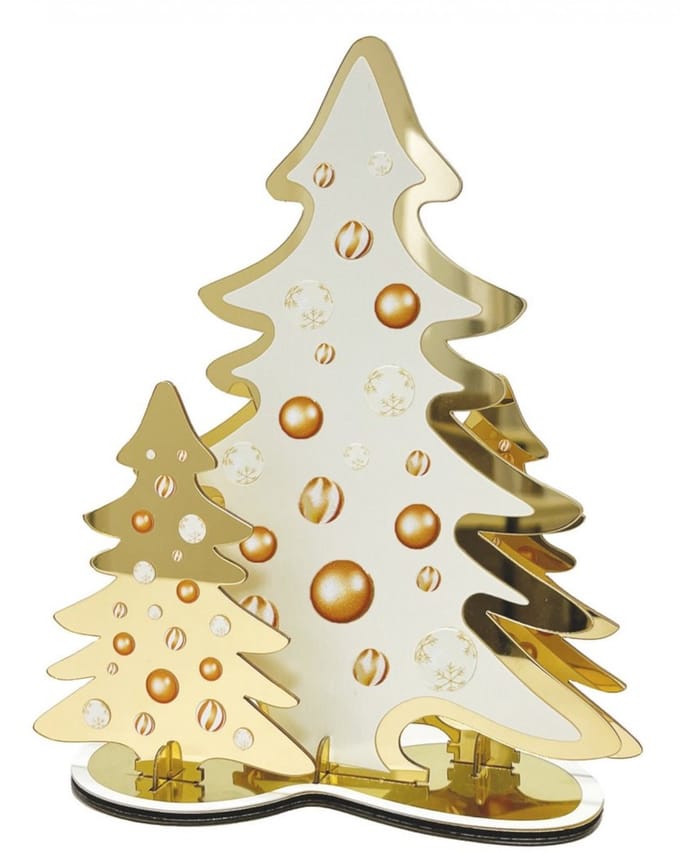 PTIT CLOWN - Tafeldecoratie spiegeleffect dennenbomen goud 20 cm van metaal