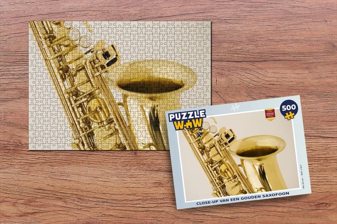 Puzzel Close-up van een gouden saxofoon - Legpuzzel - Puzzel 500 stukjes