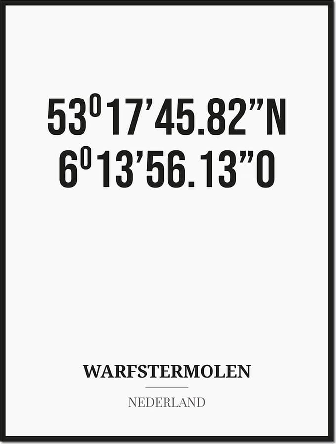 Poster/kaart WARFSTERMOLEN met coördinaten
