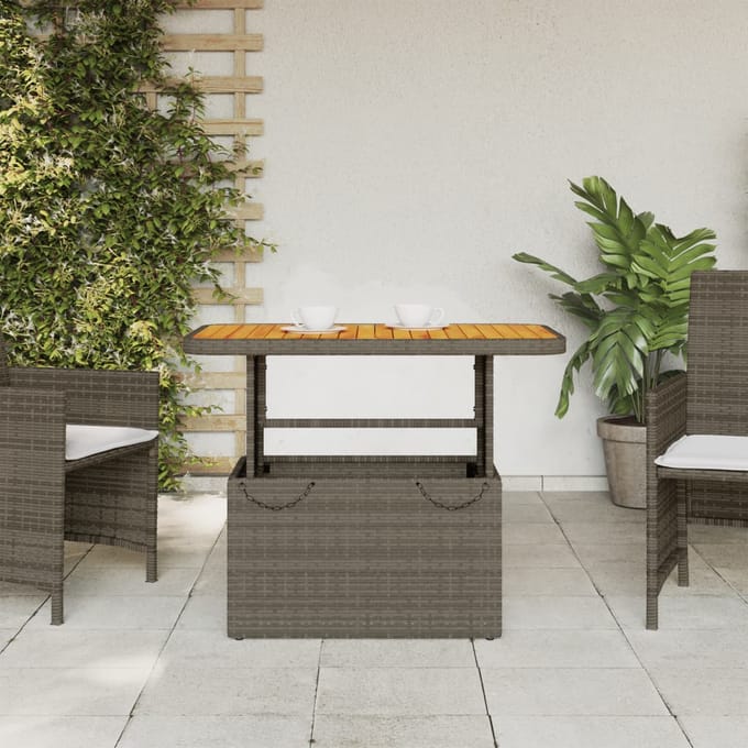 vidaXL - Tuintafel - 90x55x71 - cm - poly - rattan - en - acaciahout - grijs