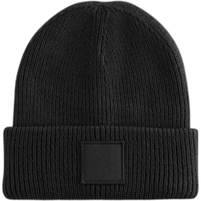 Kids Deep Cuffed Tonal Patch Beanie - Black - 3-8 YRS