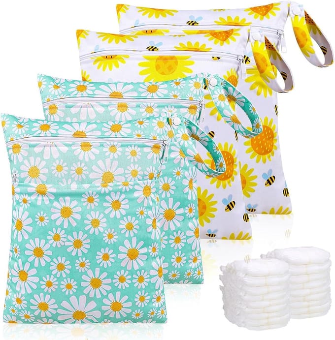 4 stuks natte tassen kleuterschool, herbruikbare wetbag met ritssluiting