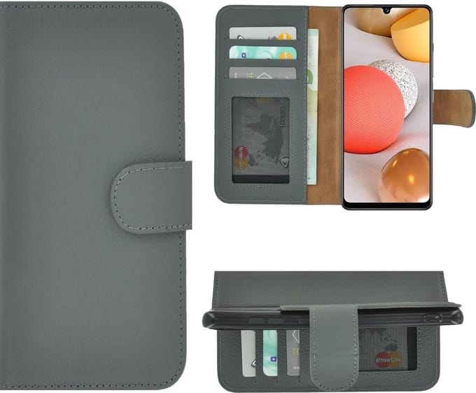 Hoesje Geschikt voor Samsung Galaxy A42 - Bookcase - A42 Wallet Book Case Echt Leer Grijs Cover